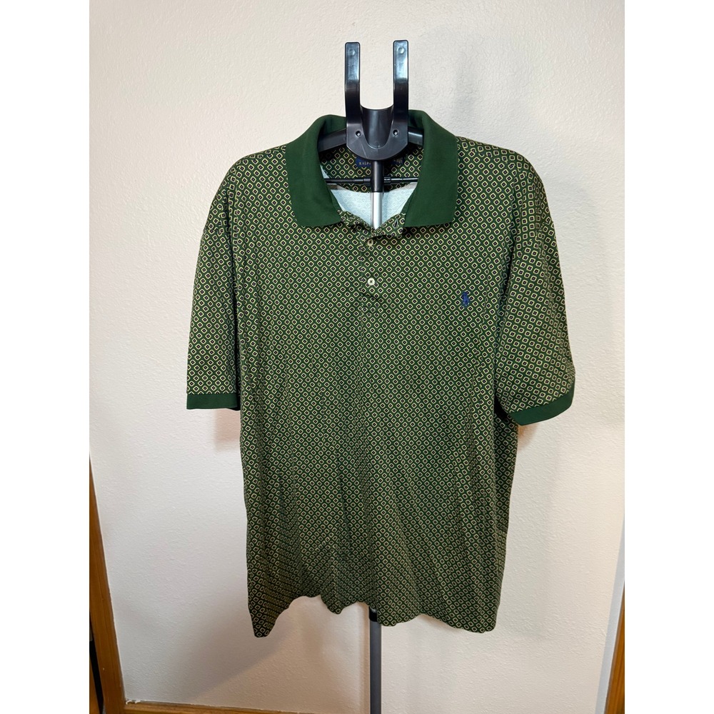 Polo Ralph Lauren Mens 2XLT Green Geometric Diamond Print Polo Shirt Tall